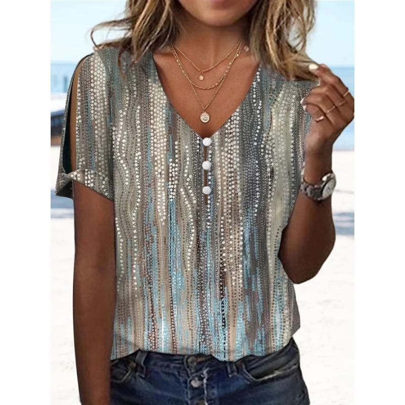 Летняя женская футболка с короткими рукавами и принтом в этническом стиле