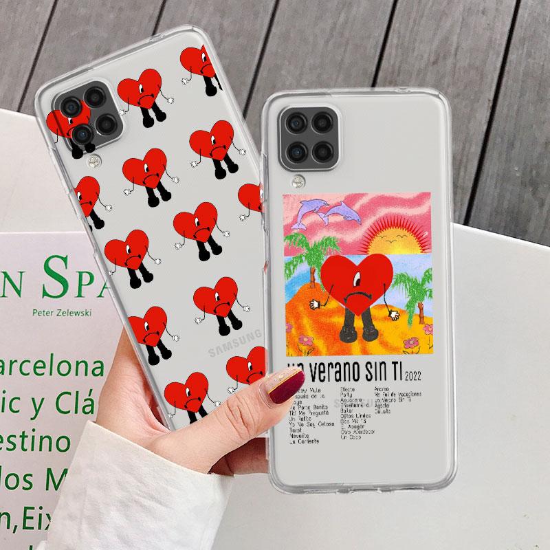 Прозрачный чехол для Samsung Galaxy A52 A12 A51 A32 A21s A71 A32 A22 50 A70 A31 A72 5G, чехол для телефона Bad Bunny Heart Coque Capa