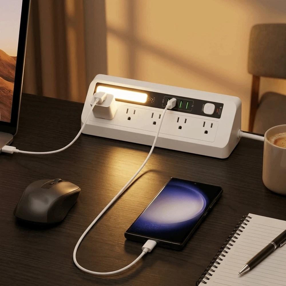 Touch Activated Desktop Charging Strip 3 Color Triangular Power Strip Nightstands
