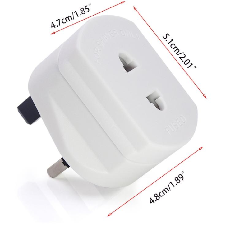 2 Pin to 3 Pin Electric Shaver Adaptor Socket Plug EU to UK Converter - White