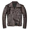 Chinese Size Brown Distressed Motorcycle Jacket Men Natural Cowhide Classic Slim Genuine Leather Jacket Man Moto Biker Coat Winter 5XL