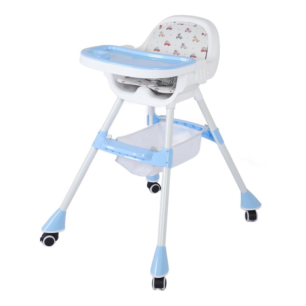 Складной детский стульчик с двойным подносом, бесшумные колеса, регулируемая высота для кормления, экономящая место