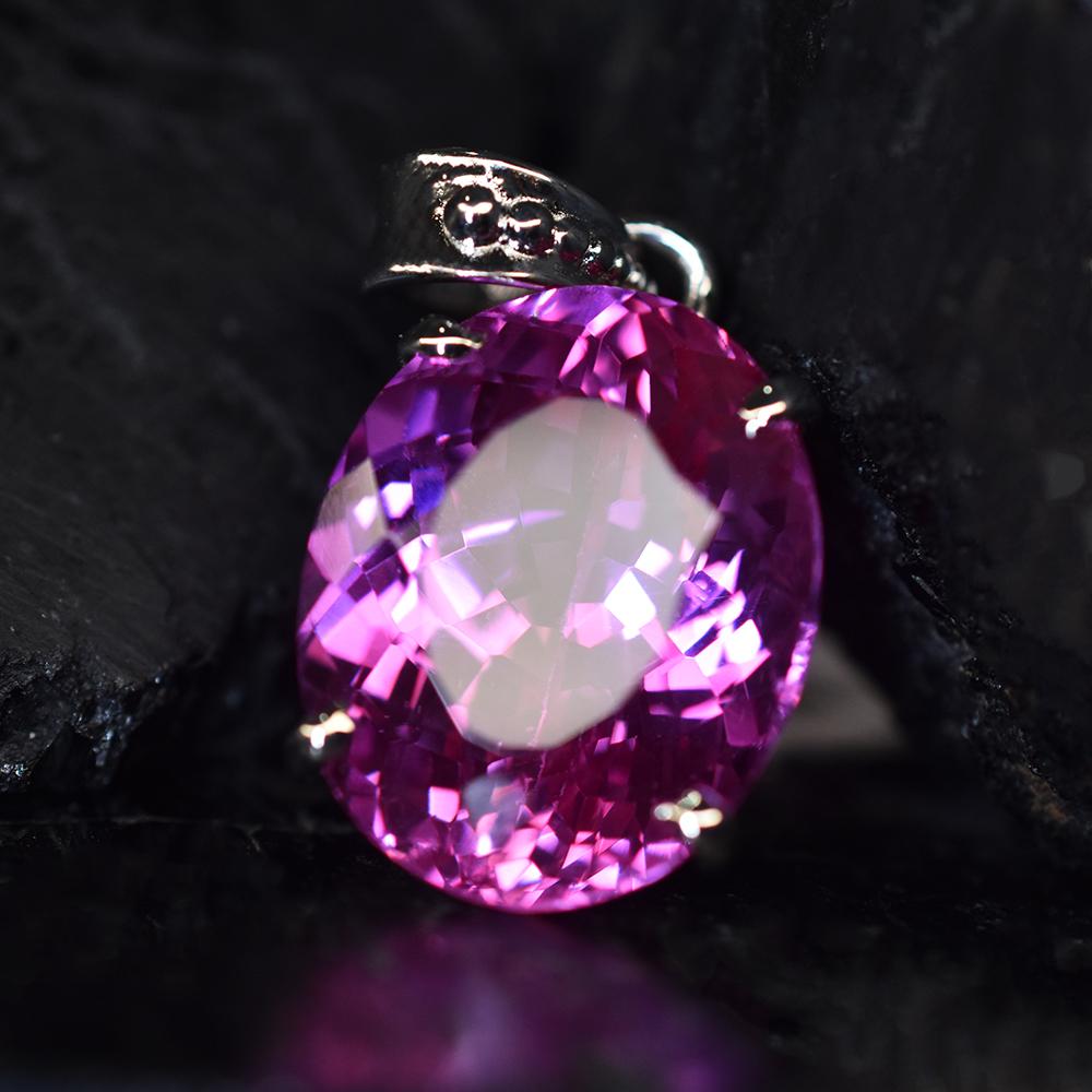 Natural Pink Sapphire 30 Ct Oval 925 Sterling Silver Pendant For Gift