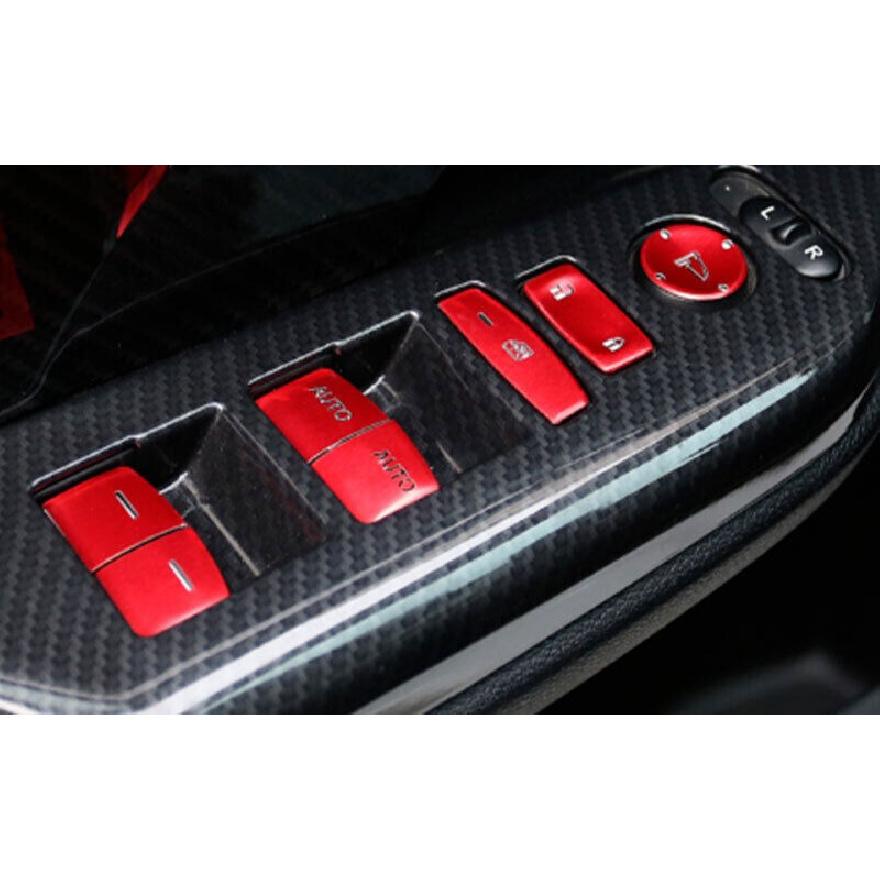 For Honda Civic 2016-2021 Red Aluminum Window Lift Panel Switch Button Stickers