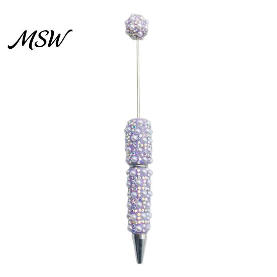 Stationery for Crafts DIY Beadable Pen, Rhinestone Faux Pearl Ballpoint Fancy Glitter Customizable Writing Pen Crafting, Student Office Tools Beaded