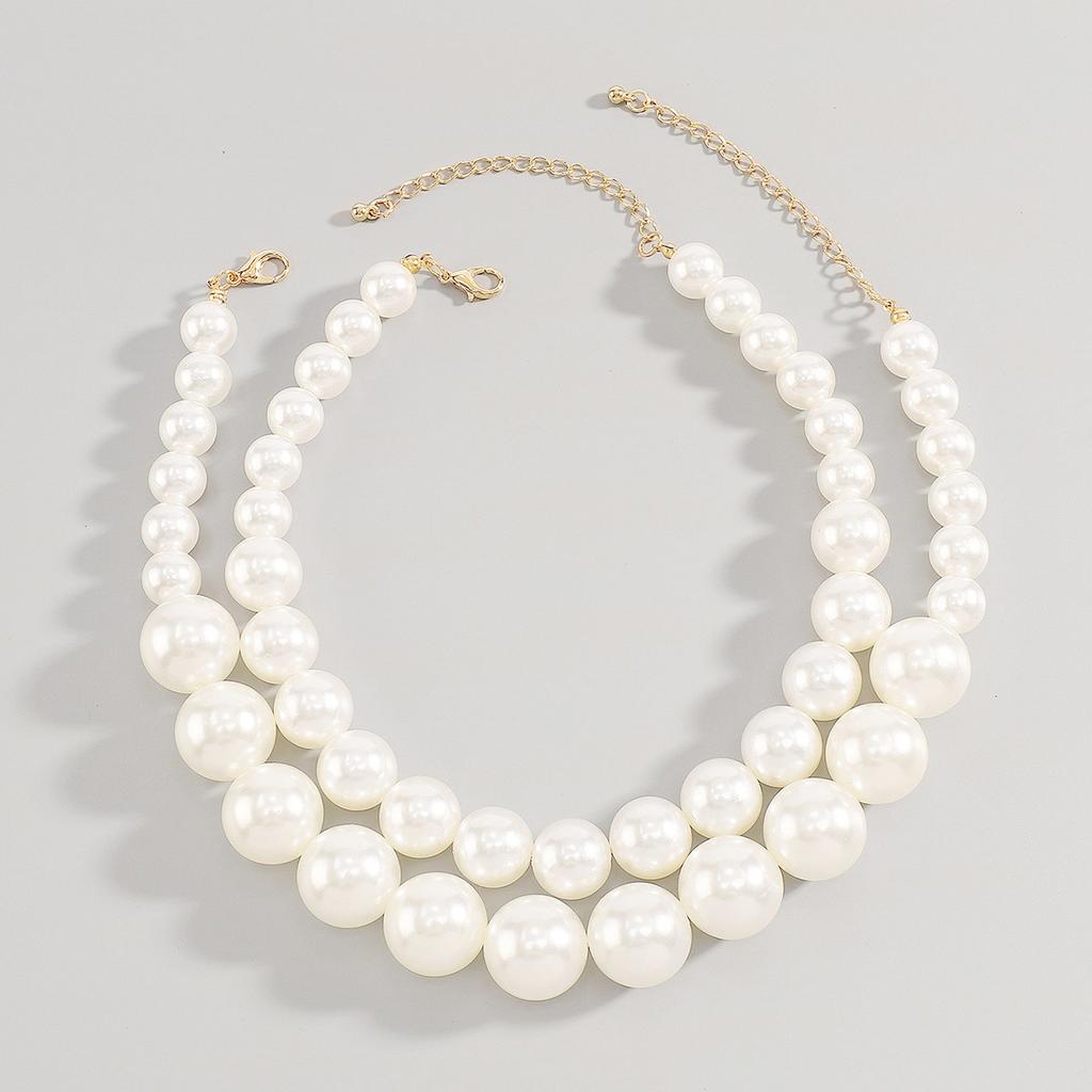 Tooxika Exaggerated Pearl Necklace Temperament Choker Double Layered Beaded Cool Style Necklace