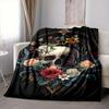 1pc Skull Flowers Blanket, Lightweight Flannel Fleece with Digital Printing, Soft Warm for Sofa, Travel, Camping, Office, Couch, Chair, and Bed, All-S