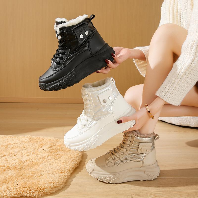 Флисовые высокие ветрозащитные ботинки для женской зимы, новые студенческие, теплые, повседневные, на платформе, хлопковые туфли