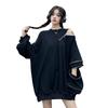 YEMOCILE Long Sleeve Solid Korean Harajuku Open Plus Subculture Style Women's Off-the-Shoulder Sweatshirt, Hoodie, Zippered, Color, Fashion, Style,