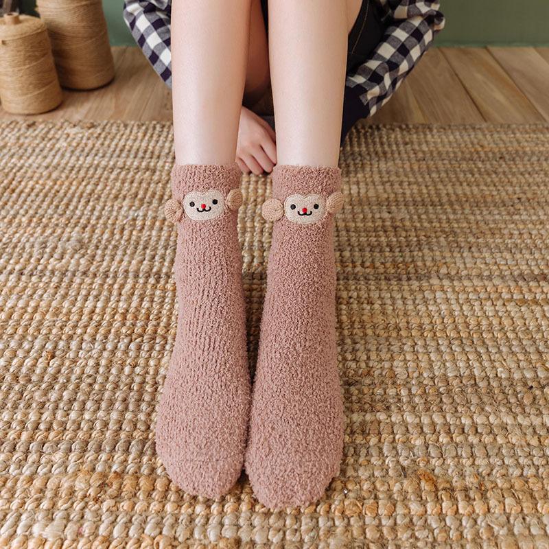 Пушистые Короткие Носки Женские Собака Кошка Панда Пушистые Зимние Женские Напольные Теплые Плюшевые Удобные Смешные Милые Каваи Носки-Тапочки для Сна Меховые