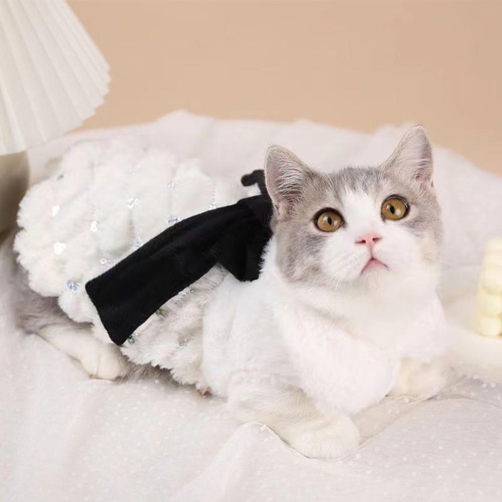 Одежда для домашних животных Элегантное роскошное зимнее пальто с мехом для собак, свитер для маленьких средних кошек, одежда с бантом, модная зимняя куртка для щенков, комбинезон для котенка