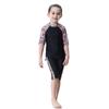 Three-Piece Swimsuit Girls Short Sleeve Print Floral Swimming Suit for Kids Swimwear Baby Children Swimming Bathing Suit with Cap