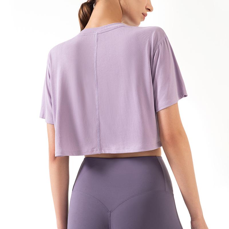 Женские весенне-летние модальные топы для йоги с коротким рукавом - Свободные, дышащие, открывающие живот, для бега и упражнений