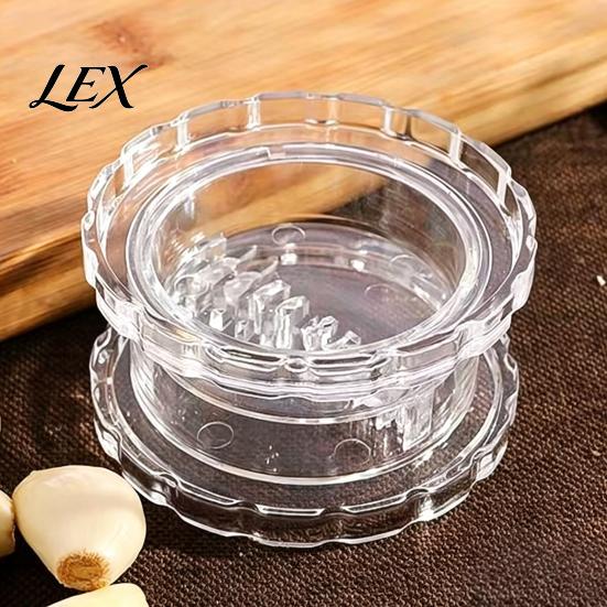 Hand Operated Garlic Press Mincer Tool, Multi-Purpose Manual Rotating Press, Bite-Teeth Crushing Clear Structure Masher, Transparent Easy to
