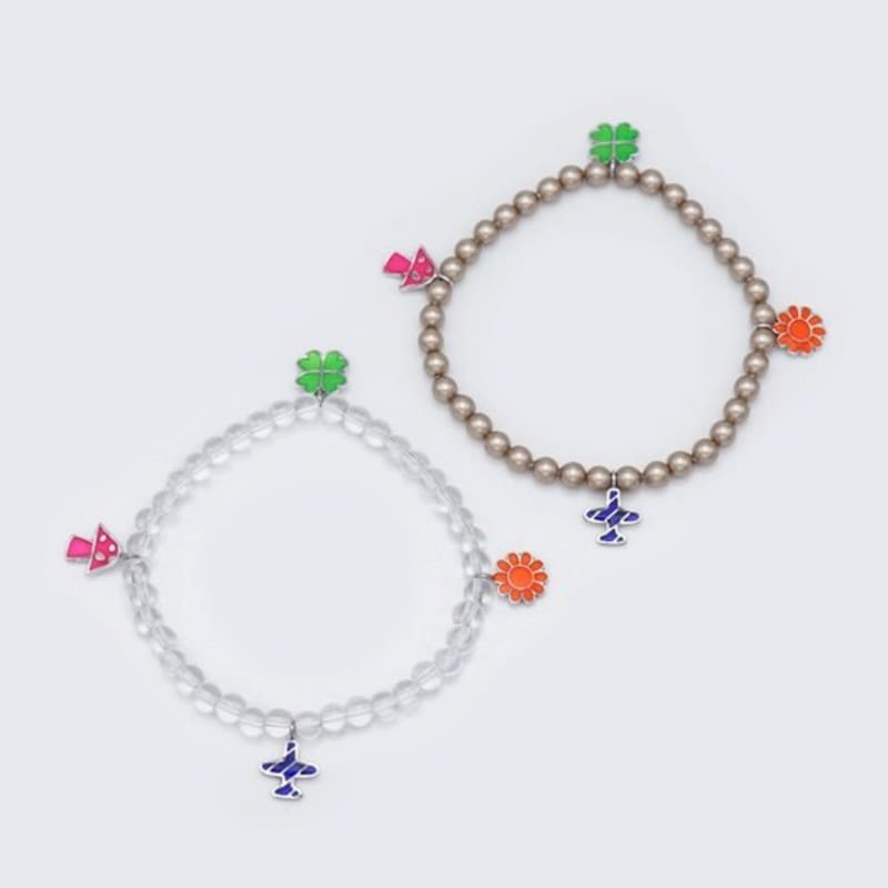 BONBEAU Multiful enamel motive silver charms Bracelet Cute motif charm crystal ball bracelet