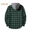 Fall Spring Men Shirt Hooded Drawstring Long Sleeves Color Matching Plaid Print Single-breasted Daily Wear School Home Shirt Coat