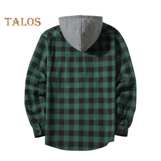 Fall Spring Men Shirt Hooded Drawstring Long Sleeves Color Matching Plaid Print Single-breasted Daily Wear School Home Shirt Coat