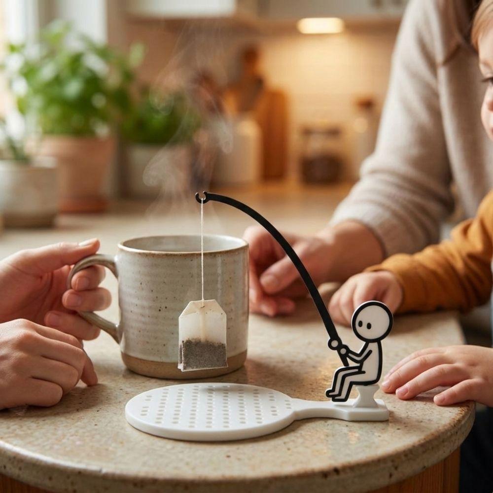 Portable Fishing Man Tea Bag Holder Heat-resistant Fisherman Tea Bag Stand Drinking Cup