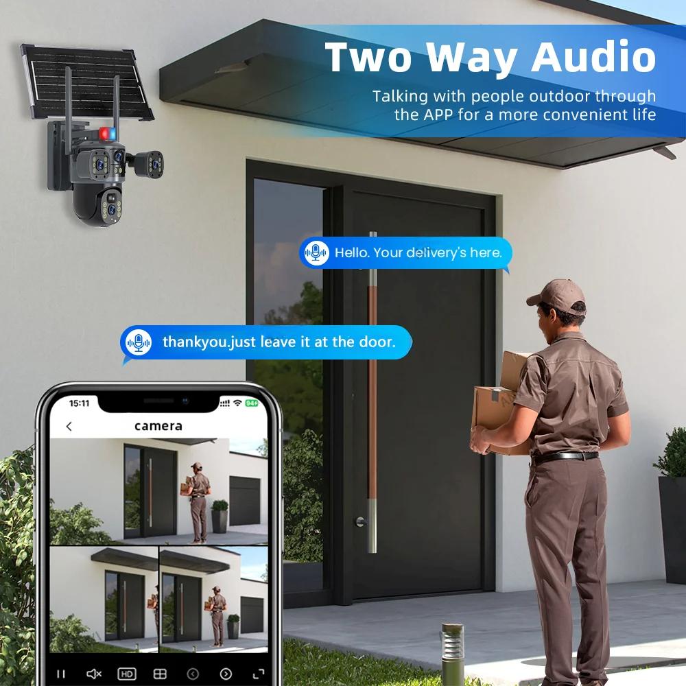 LS VISION 8-мегапиксельная WiFi-мультиобъективная 3-экранная солнечная панель с питанием от 360-градусной беспроводной PTZ-камерой наблюдения 4K V380 Pro наружная охранная 4G-камера на солнечных батареях