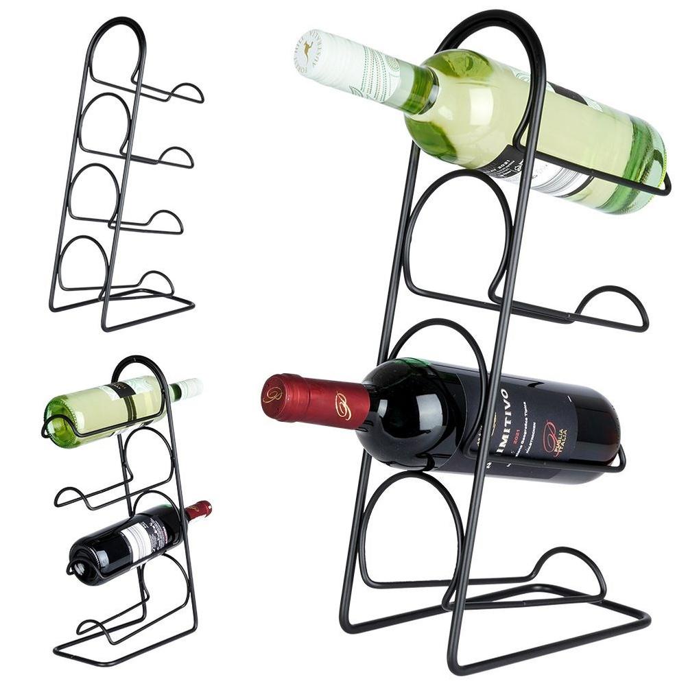 Freestanding Black Metal Wine Rack for 4 Bottles Vilde 21x12x43cm