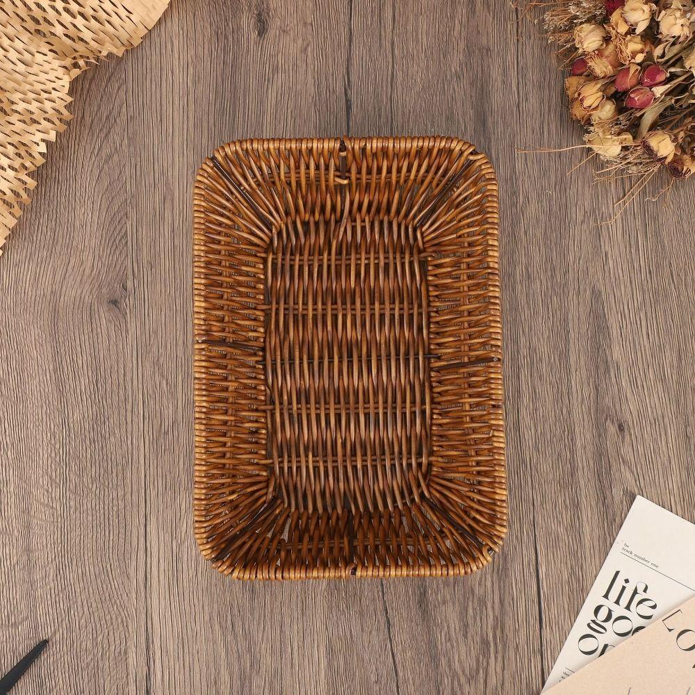 Plastic Rattan Food Plate Rectangle Fruit Tray New Bread Basket Breakfast Cake Snack