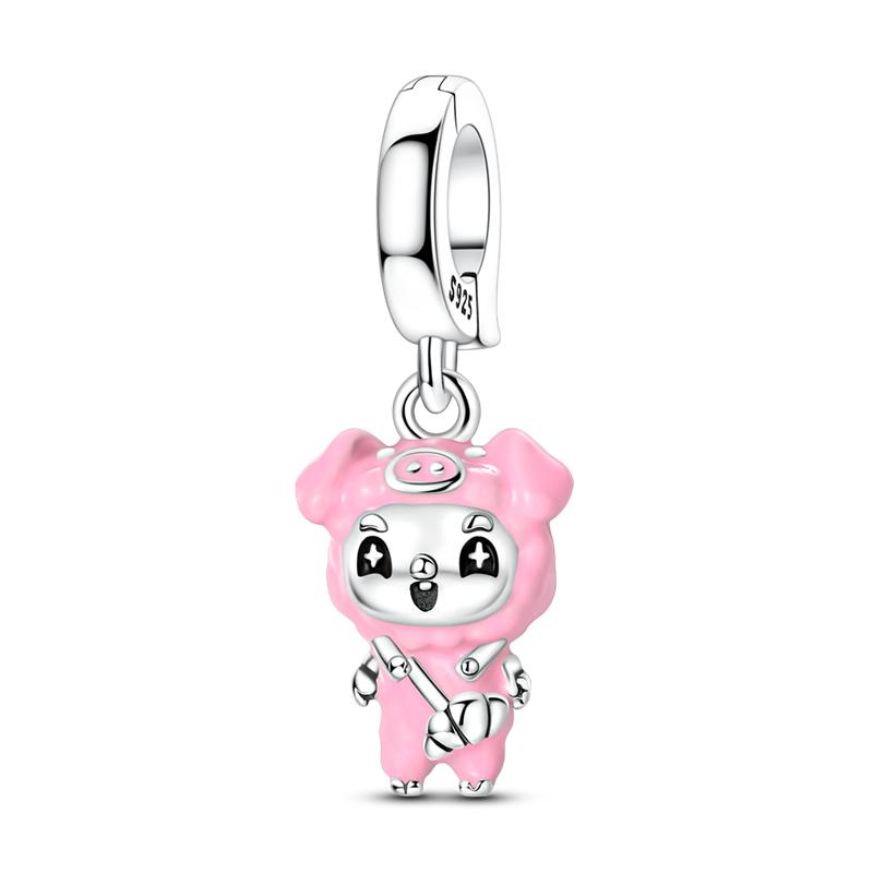 925 Silver Cartoon Doll Theme Series Pendants Bear Piggy Wizard Dwarf Charms Fit Original Bracelet Necklace Jewelry