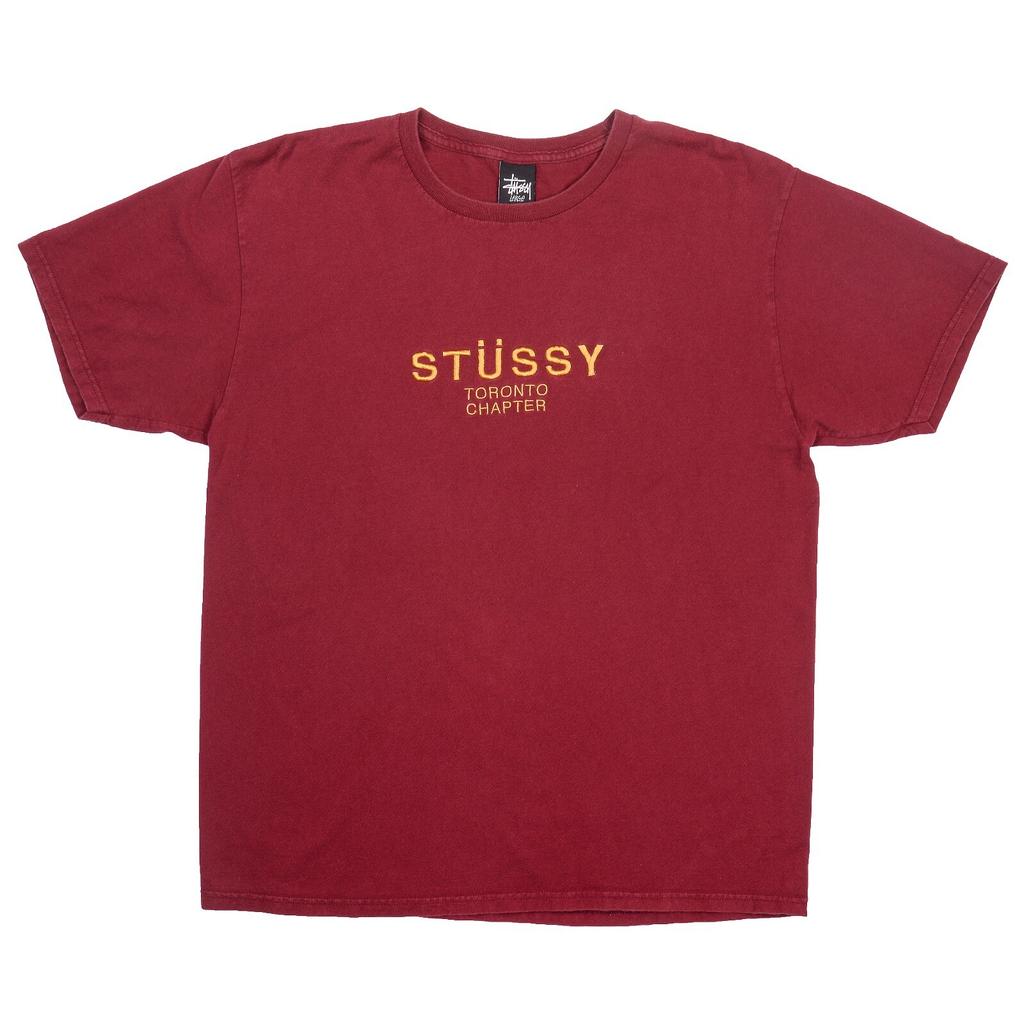 Stussy Toronto Chapter Embroidered Burgundy & Gold Shirt Men's Large Tee *FLAWS* Unisex T-Shirt