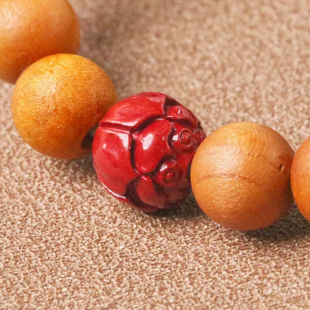 Peach Wood Buddhist Bead Bracelet: Men's and Women's Amulet with Cinnabar Rosary Beads