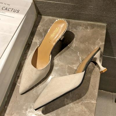 Туфли-лодочки на низком каблуке, женские, весна-лето, новые, универсальные, с острым носком, на высоком каблуке-шпильке, полушлепанцы