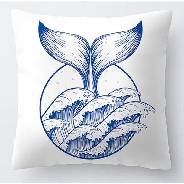 Blue Geometric Pillowcase Sea Life Sofa Cushion Cover Living Room Bedroom Pillow