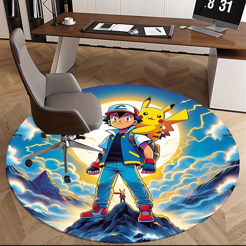 1 шт. Круглый ковер Pokemon Пикачу и Эш - Коврик-сиденье с аниме-дизайном для офиса, домашнего декора, гостиной