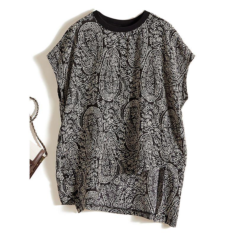 Nordic Fashion Style Summer Sun Protection Cover Up! Women Irregular Long Ramie Yarn Round Neck Raglan Sleeve T-shirt Breathable