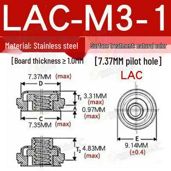 LAC Stainless Steel Self-Locking Floating Rivet Nut Standoff in Sizes M4-M6/440/632/832/032