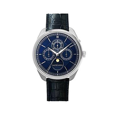 Мужские часы MASTER WORKS Quattro 004 MW21SN-ACNVG8, Сделано в Японии, Кварцевый механизм, 40 мм, Кожаный ремешок, Фаза Луны, Темно-синий