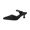 Fashion Women's New Leather, Cowhide, Woven Fabric, Pointed High Heels, Elastic Buckle Strap, Breathable Fashion, M Ü Ller Slippers