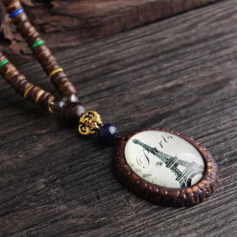 Unisex Tibetan Ethnic Necklace: Versatile, Retro-Style Jewelry with Wooden Accents for Cotton and Linen Outfits