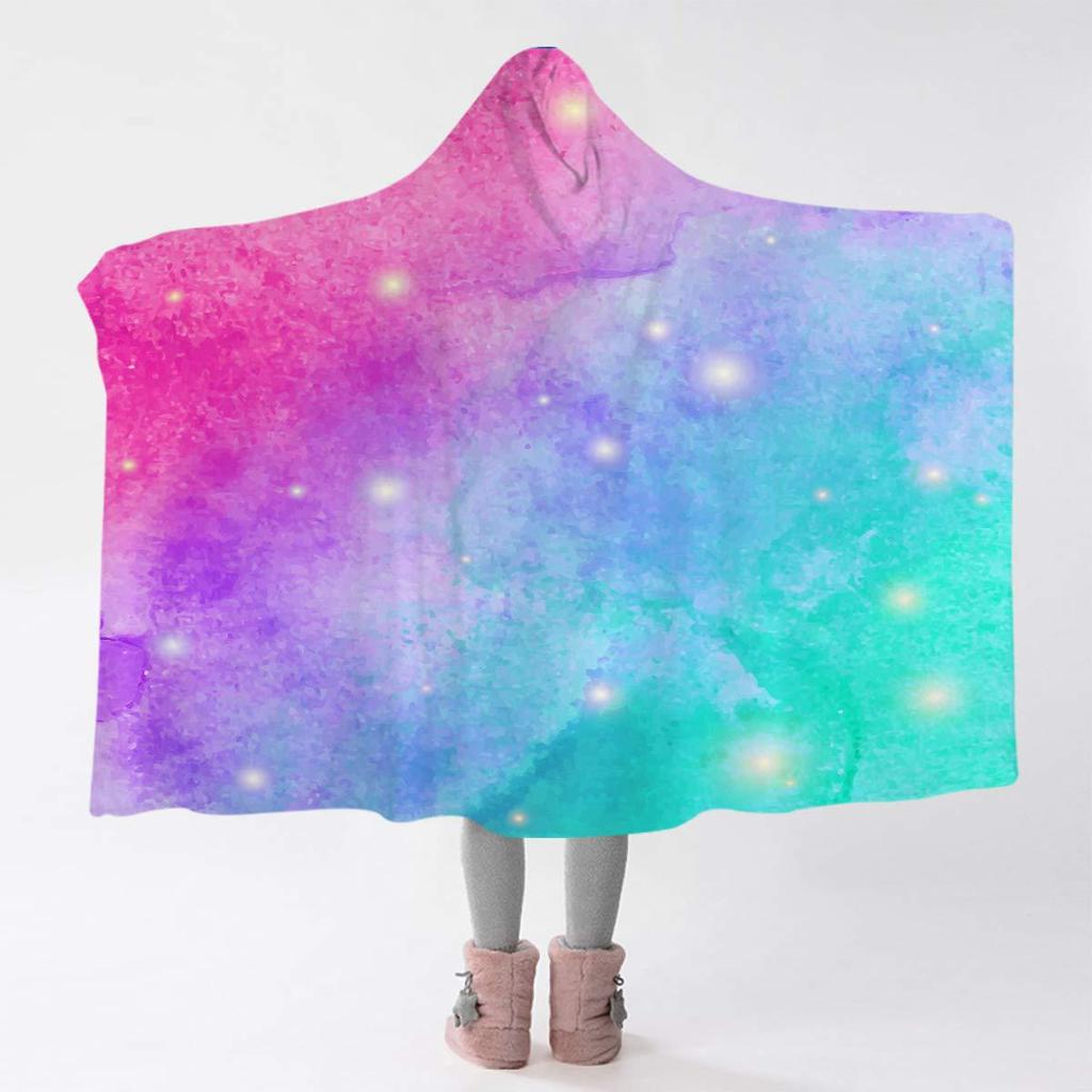Rainbow Psychedelic Building Block Soft Flannel Thermal Hooded Blanket Home Outdoor Office Essential Blanket
