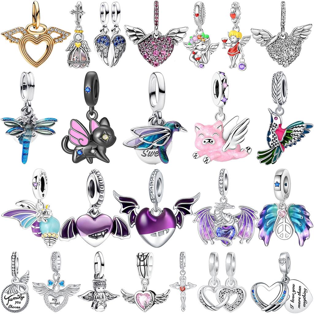 Новые медные шармы в виде крыльев ангела, подвески в виде сердца, птицы, свиньи, подходят для оригинальных браслетов, ожерелий, женские изящные украшения для DIY, подарки