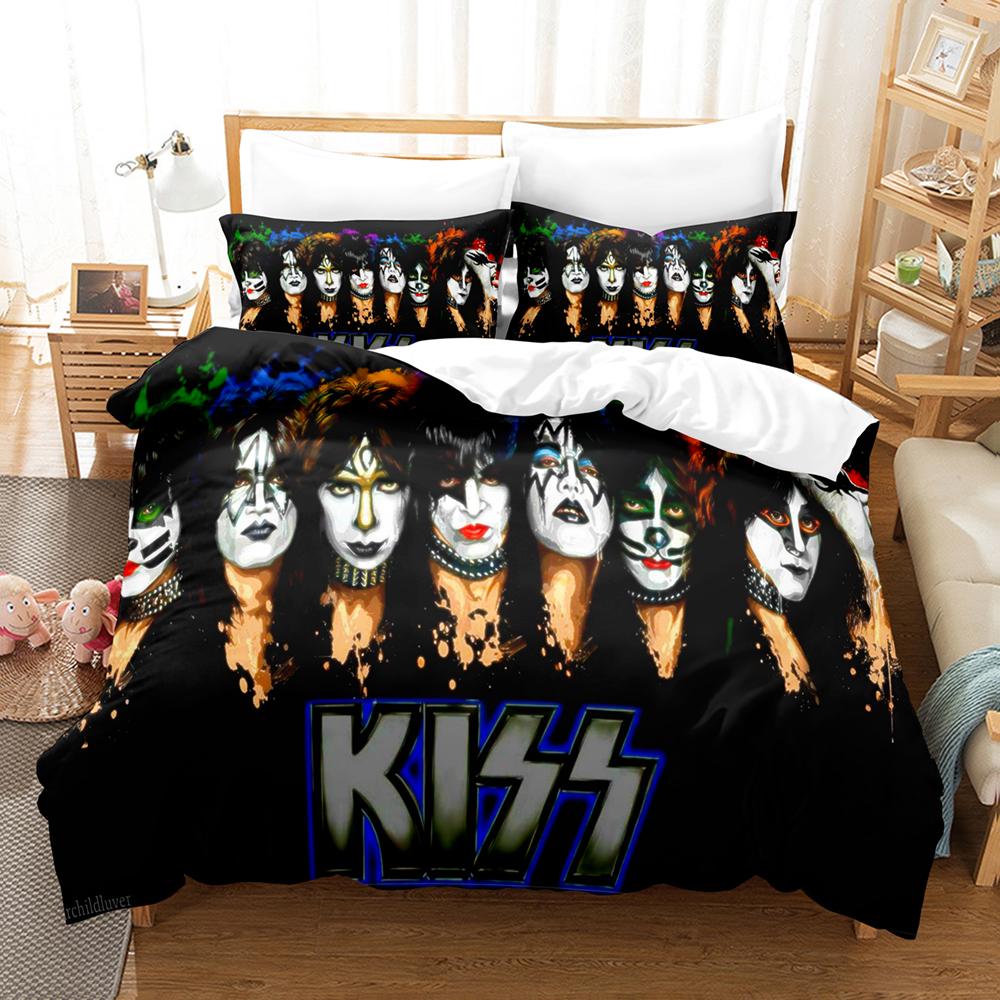 Постельное белье Kiss Rock Band Музыка 3D Пододеяльник Полиэстеровые наволочки Покрывало Мода Домашний декор Подарок Полуторный Кинг Квин Размер