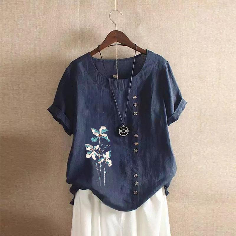 Ретро большие размеры повседневная свободная хлопковая льняная футболка с короткими рукавами женская одежда из хлопка и льна женская одежда больших размеров