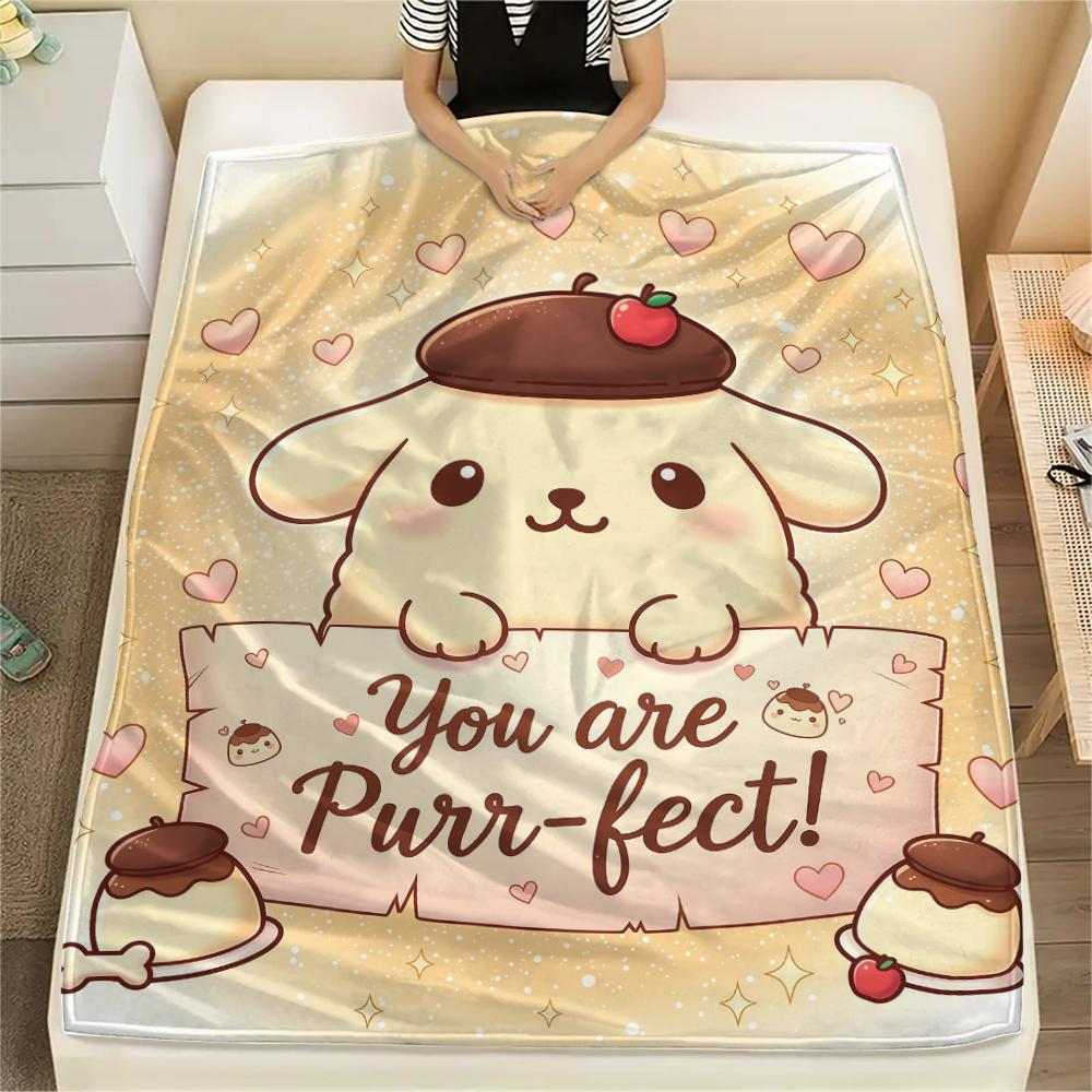 1 шт. Фланелевое одеяло с принтом Pompompurin, Высокое качество, Для всех сезонов, Декор для дома, Тепло и уют, Идеально для Рождественских подарков