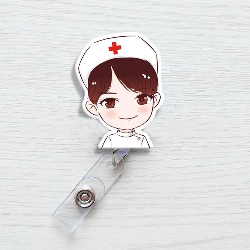 Модная идентификационная карточка с именем, выдвижная медсестра, врач, мультяшная кнопка, держатель для бейджа, школьные принадлежности, милый экспонат
