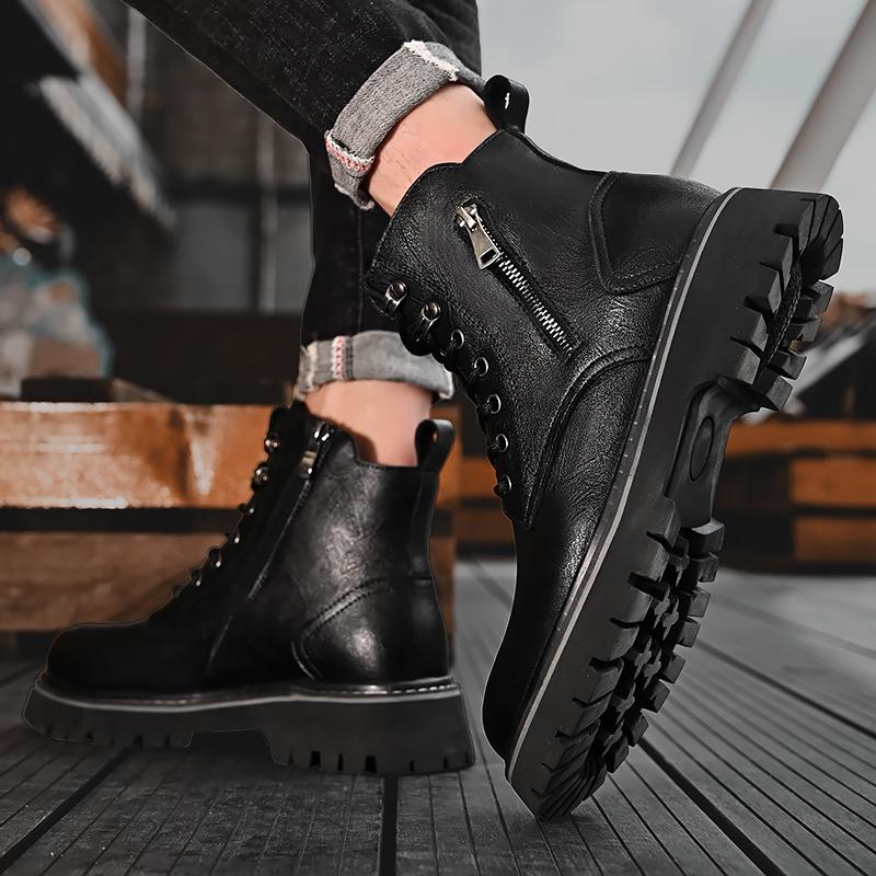 Мужские повседневные ботинки на шнуровке, на массивной подошве, из натуральной кожи, кожаные ботинки челси, мужские ботильоны на платформе, ботинки на толстой подошве, мотоботы