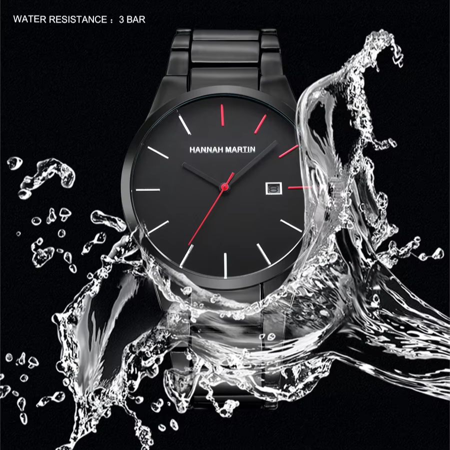 HANNAH MARTIN Men's Watch 40mm Stainless Steel Quartz Fashionable BusinessStyle 3ATM Water Resistance Unisex SportCalendar Watch