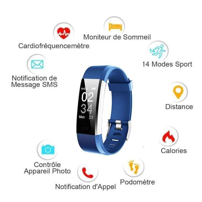 Montre Connectée Smartwatch Podomètre Bracelet Connecté Etanche IP67 Pour Femme Homme Enfant Smart Watch Cardio Fitness Tracker d'Ac