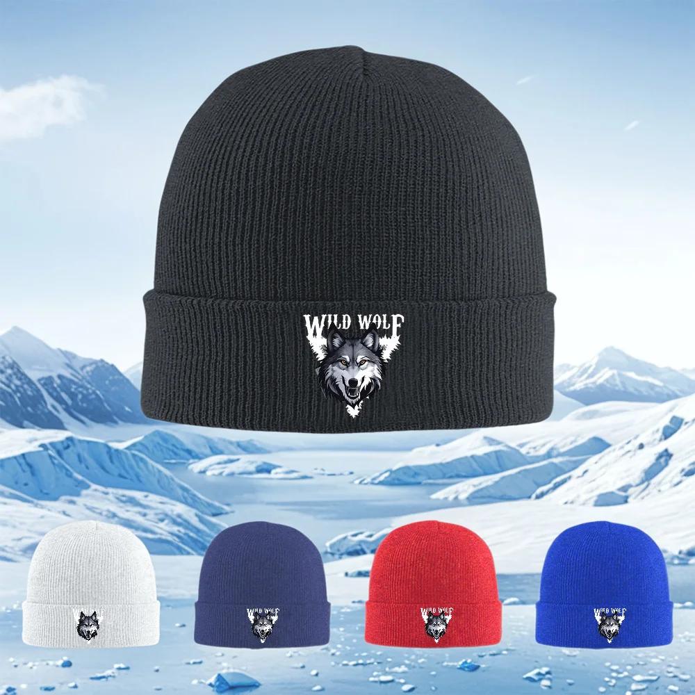 Wild wolf head aggressive face Unisex Women Unisex Knitted Hat Beanie Pullover Cap Winter Thermal Warm Christmas Outdoor Cycling Hi