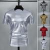 Summer Men T-shirt Glossy Surface Bronzing Slim Fit O Neck Solid Color Short Sleeves Pullover Party Club Performance Dance Streetwear Top