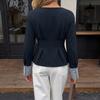 Womens Slim Fit Fake Two-Piece Sweatshirt Long Sleeve Color Block Round Neck