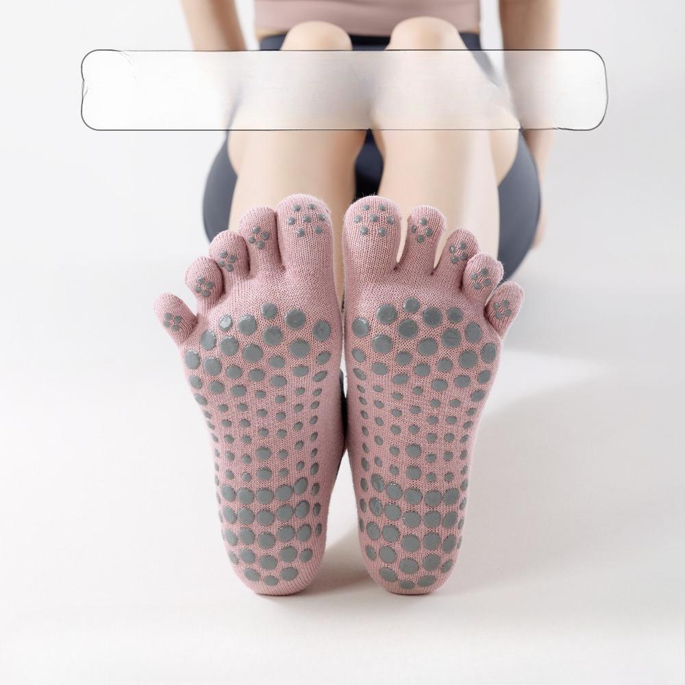 Носки для йоги с пятью пальцами однотонные с ремешками на пятке, женские спортивные с разделением пальцев, противоскользящие и дышащие, летние носки для пилатеса