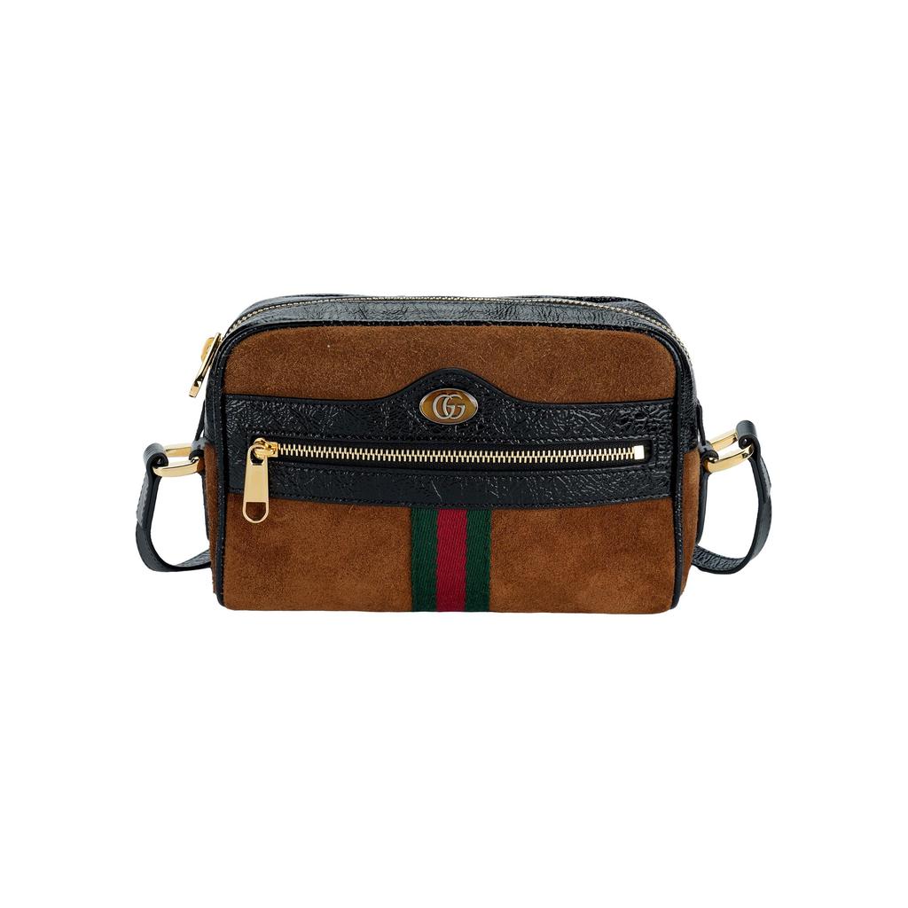 Gucci Ophidia Suede Leather Camera Bag, Brown Black with Web Stripe,Women's Crossbody Handbag for Daily Use 517350-0KCDG-2863